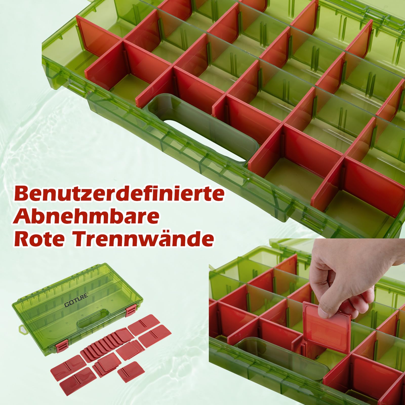 Goture Verdickte Köderbox Angeln 3700 - Transparente Angelbox mit Messlineal, Verstellbaren Trennwänden & Rutschfesten Doppelverschlüssen für Angelzubehör | Ergonomischer Griff (Option)