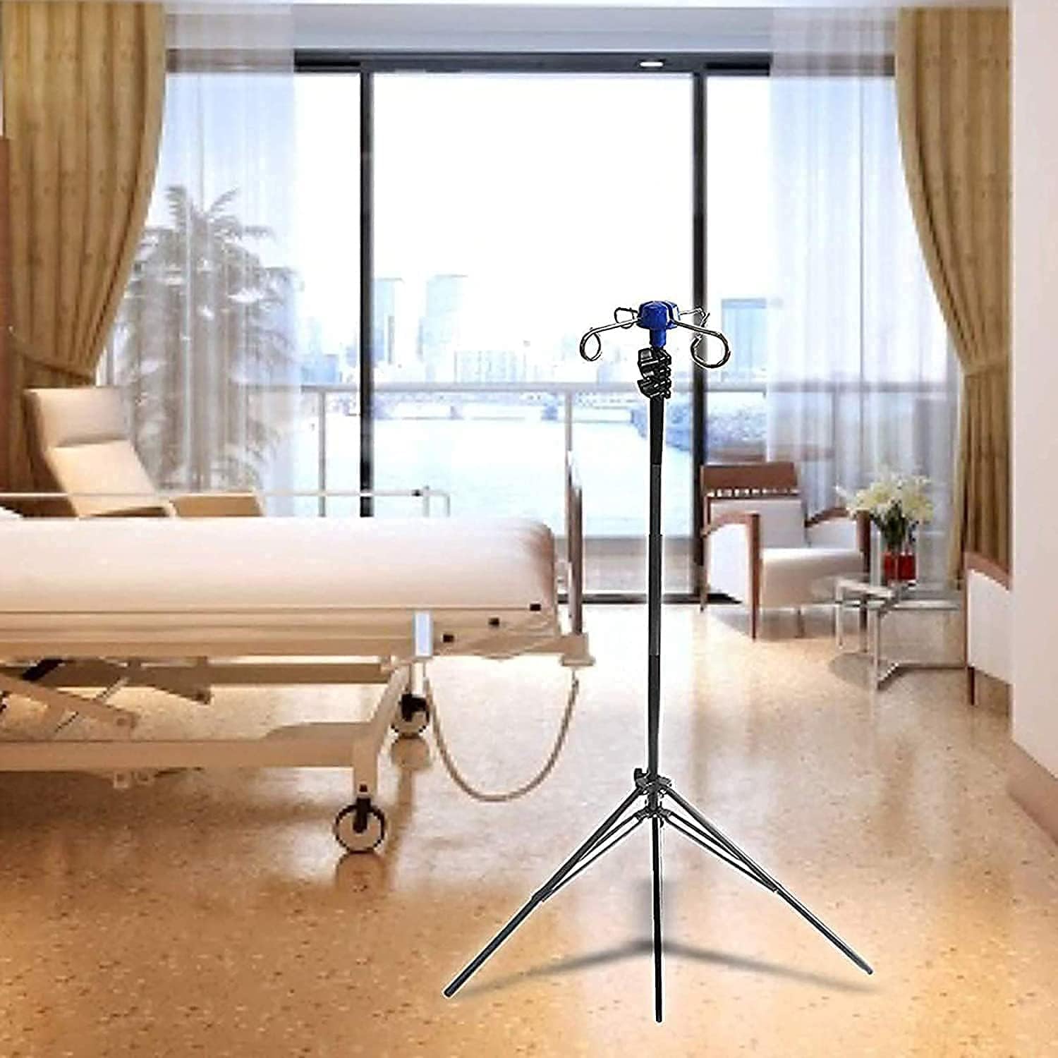 Portable Poles Drip Stand, Retractable Folding Infusion Stand with 4 Hooks for Elderly Home Care, Hospital and Clinic