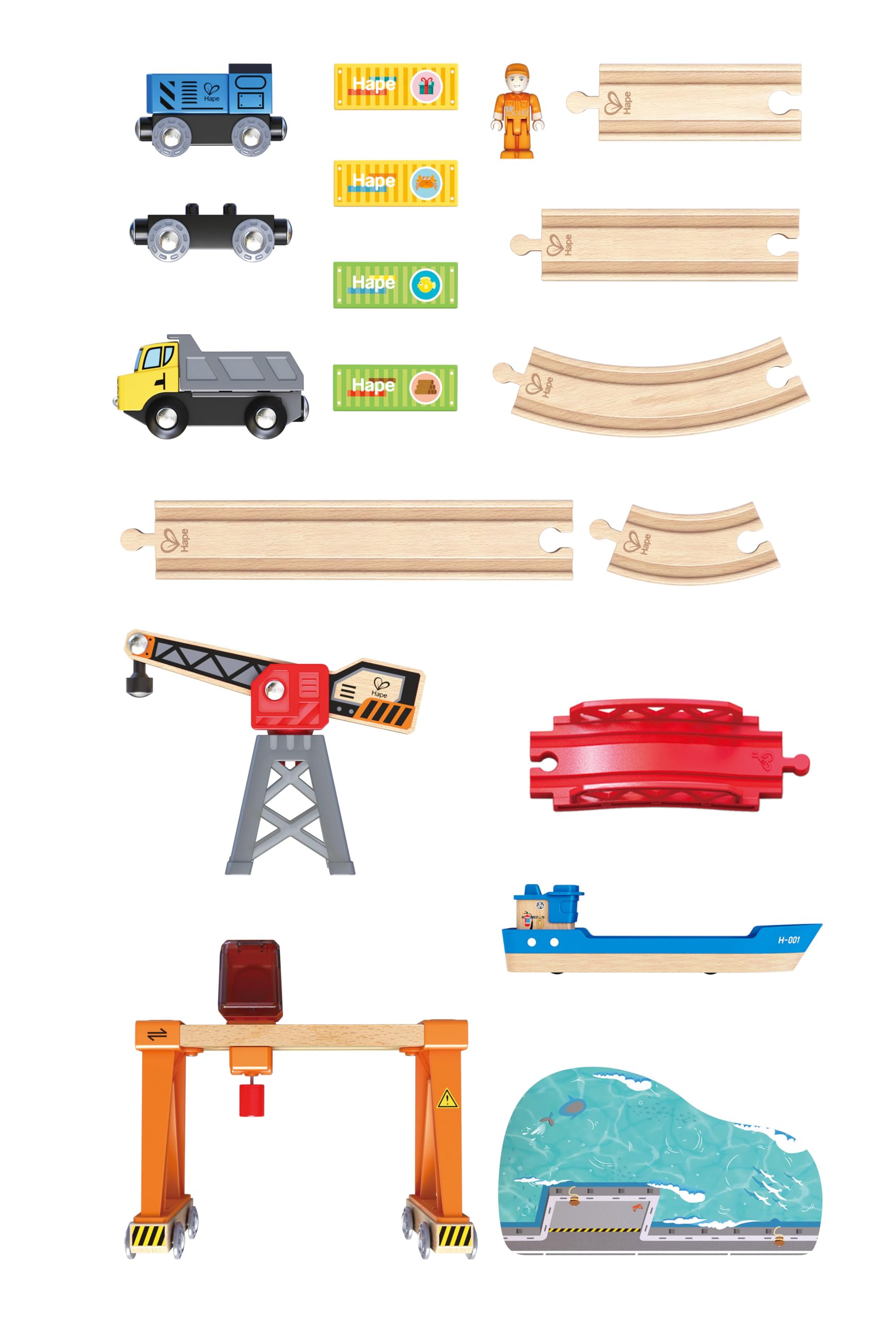 Hape Eisenbahn Set XXL, Zug Starter Set mit großem Schienen Ausbau, Zubehör & Lok Erweiterung, Holzeisenbahn Komplettset ab 3 Jahren