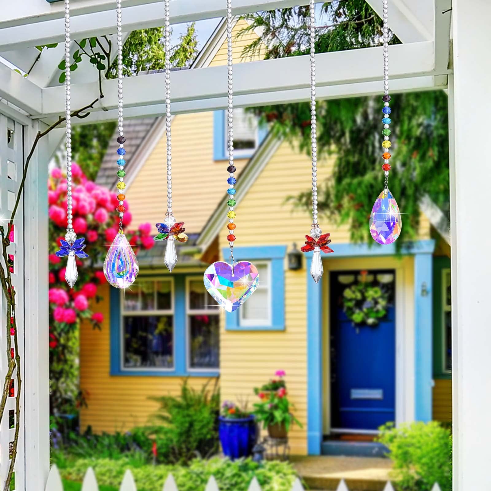 6 Herz-Kristall-Sonnenfänger – Bunt, Mit Aufhängung, Für Fenster, Garten & Weihnachtsbaum
