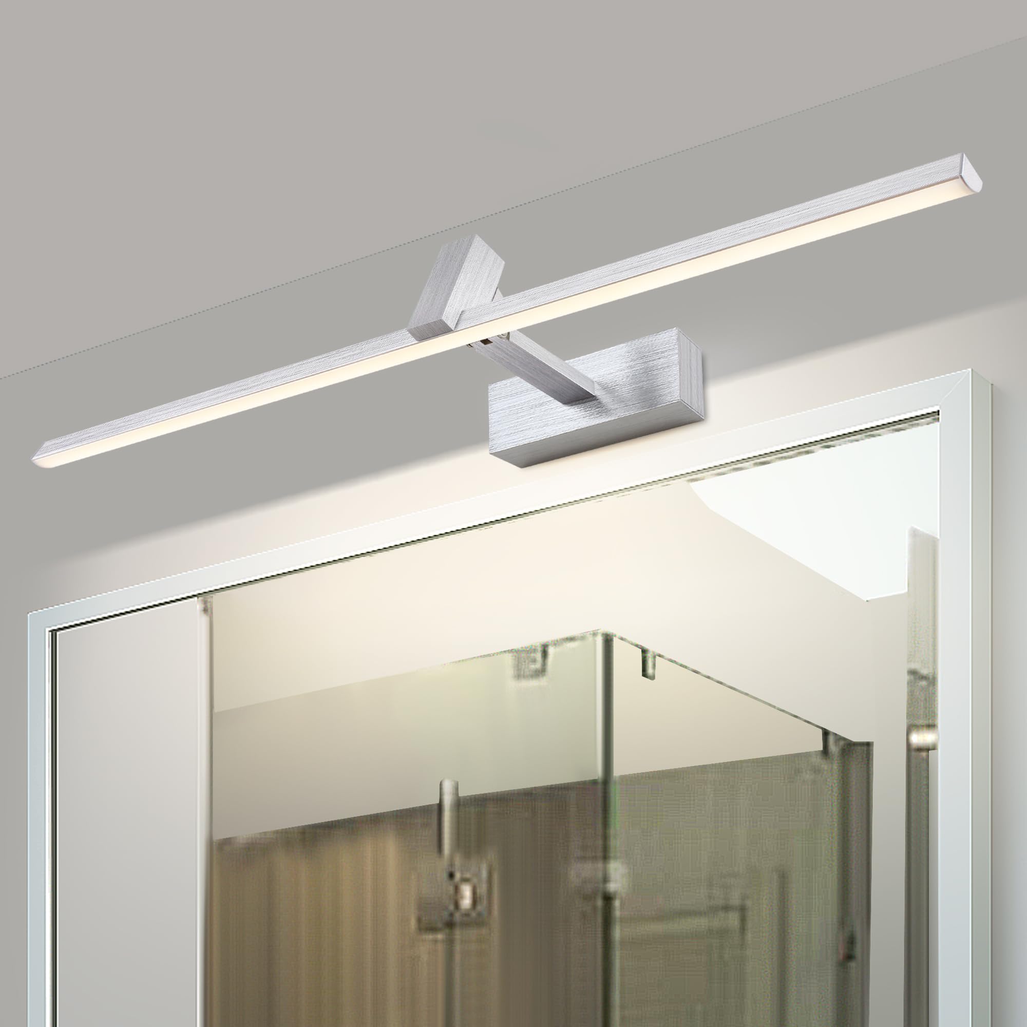 MantoLite LED Lámparas de Pared 12W,60CM 4000K Interior Iluminación para cuadros Con Cabeza de Lámpara Giratoria, Plata Cepillada Baño Espejo Apliques de Pared
