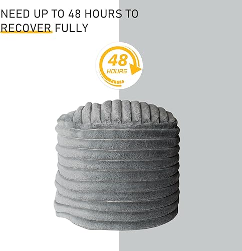 Miniatura 6 de Puf otomano de relleno redondo para reposapiés, pufs de piel sintética con relleno de trozos de espuma, cojín otomano de almacenamiento, silla de