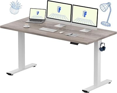 FLEXISPOT EN1 60"x24" One-Piece Standing Desk, Gray Wood | 1" Thick Seamless Desktop, 176 LBS Capacity, Home Office Use, 4 Memory Presets, Dual Monitor Setup, Anti-Collision Protection