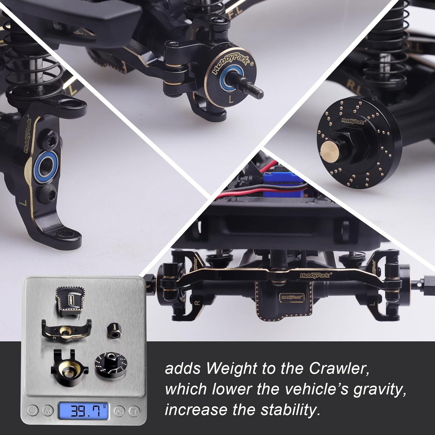 HobbyPark Brass Diff Covers Steering Knuckles Caster Blocks C-Hubs Extended Wheel Hex Spacers Wheel Weights for 1/18 Traxxas TRX4M TRX4MT Upgrades Replacement