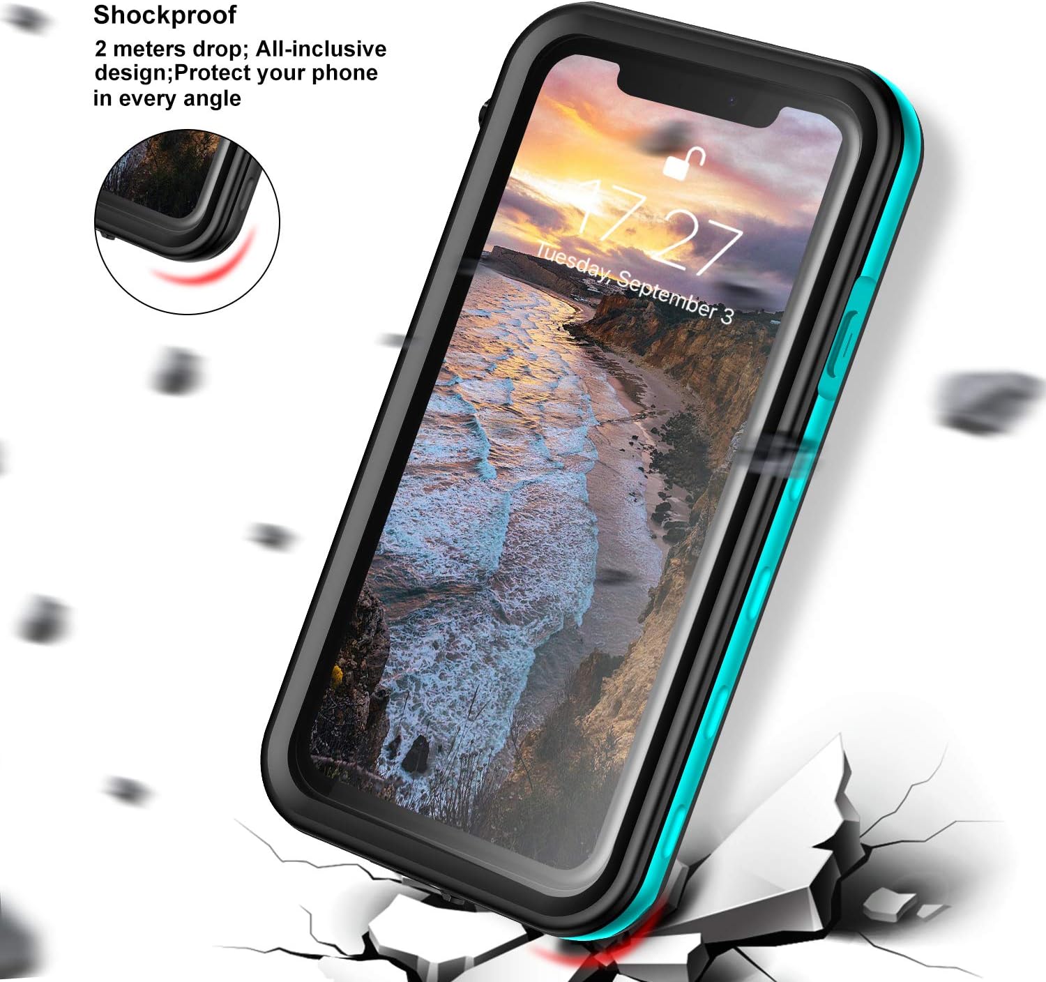 Janazan iPhone XR Waterproof Case, 360 Full Body Clear Protective Case with Built-in Screen Protector, Waterproof Shockproof Snowproof Dustproof for iPhone Xr (Blue/Clear)