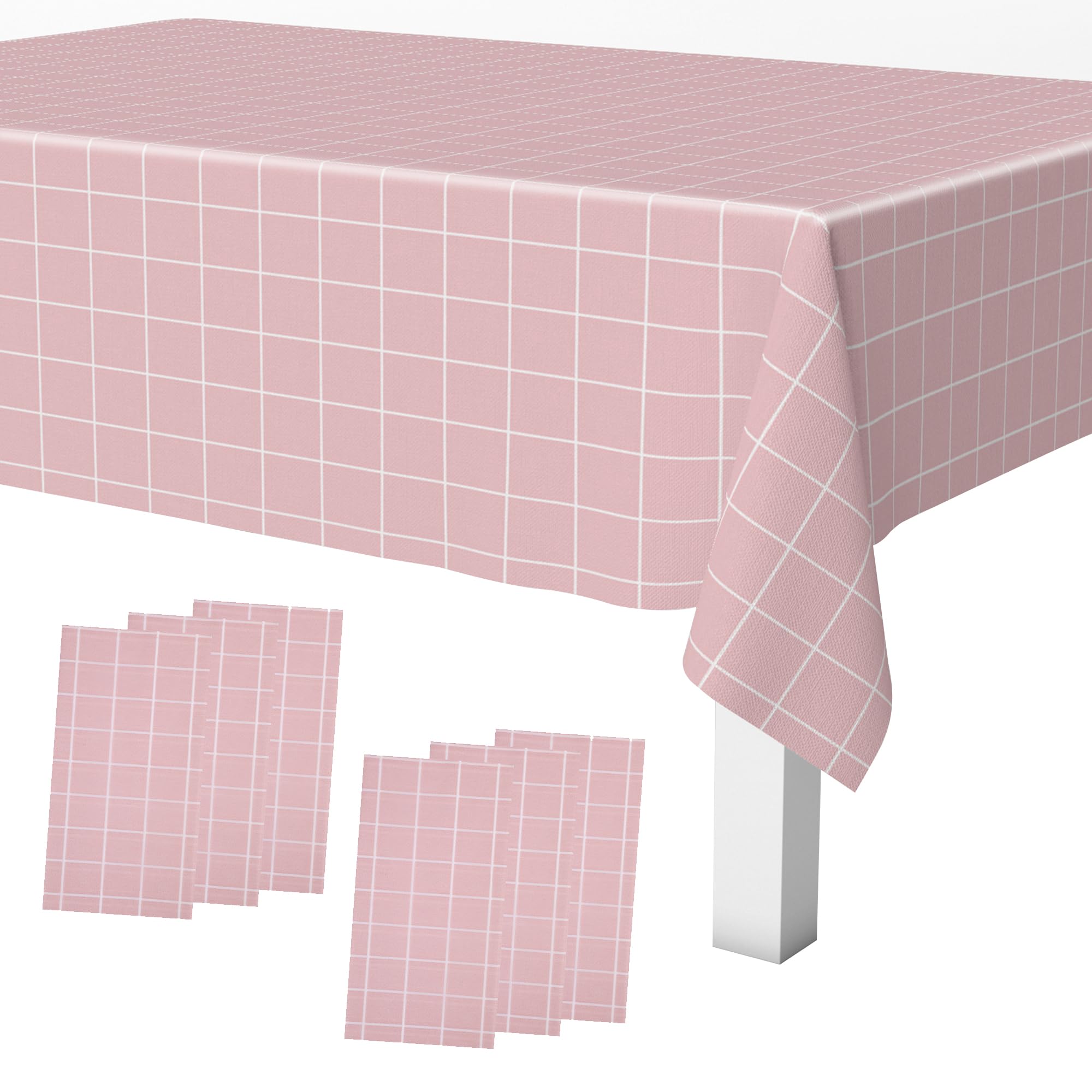 Trimming Shop Pastel Pink Checkered Rectangular Tablecloth 137x180cm - 6pcs