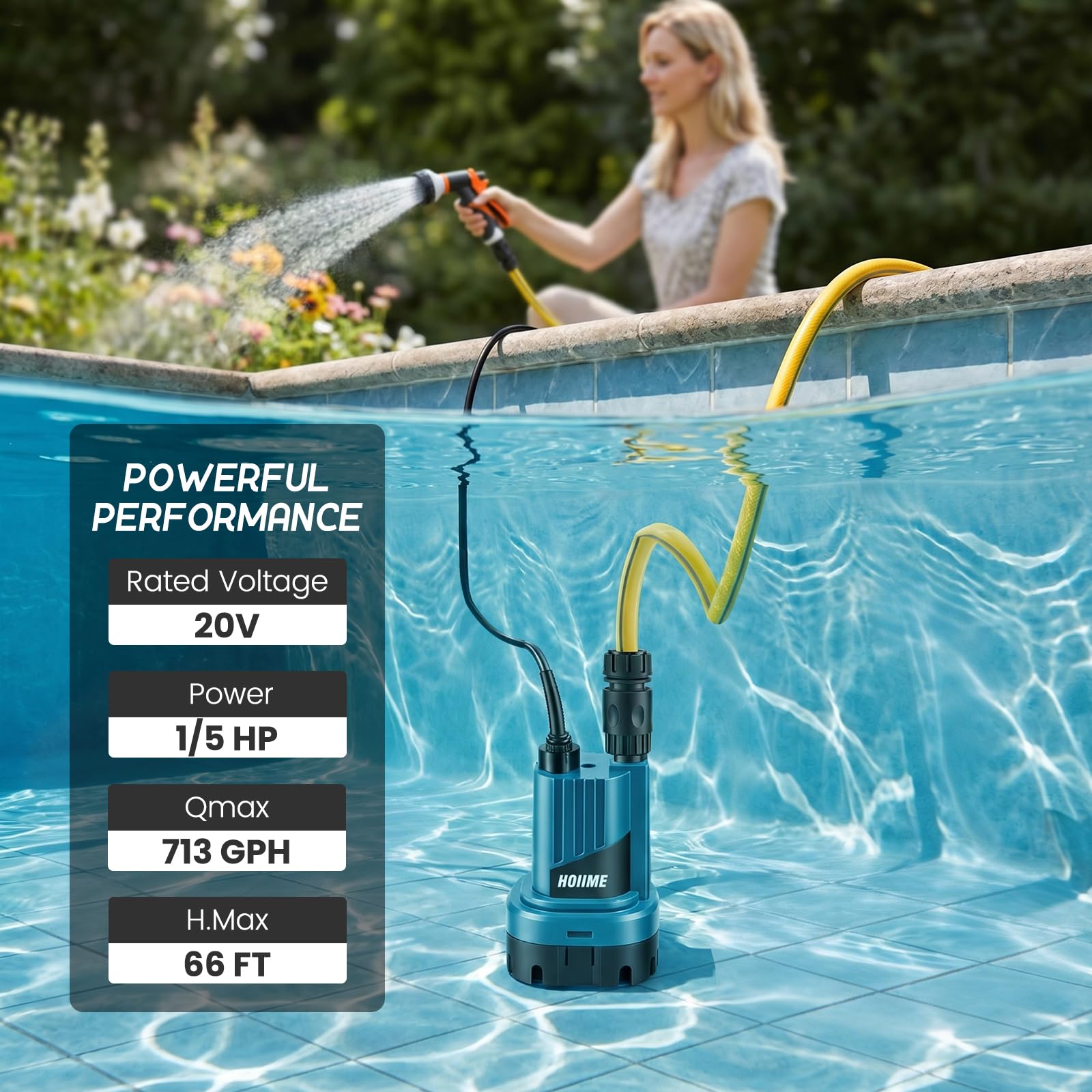 Akku-Tauchdruck Regenfasspumpe Kompatibel mit Maki-ta 18V Akku, 300W Regenfasspumpe Schmutzwasserpumpe, Fördermenge 5000L/h, Förderhöhe 8m (Ohne Akku)