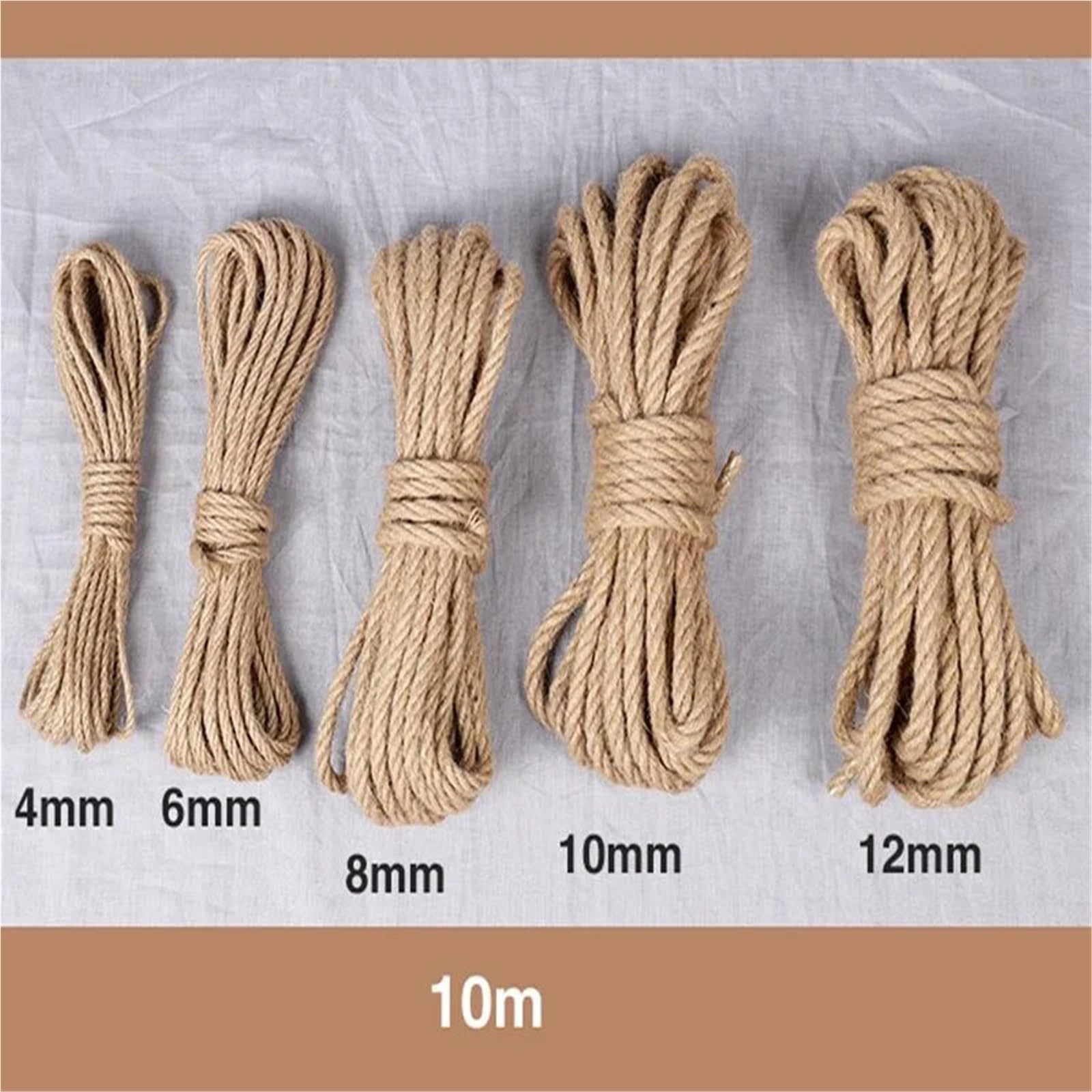 Corda Canapa Naturale 10M Corda di iuta naturale Spago intrecciata Macrame String DIY Craft Decorazione fatta a mano Pet Scratching 4mm-12mm