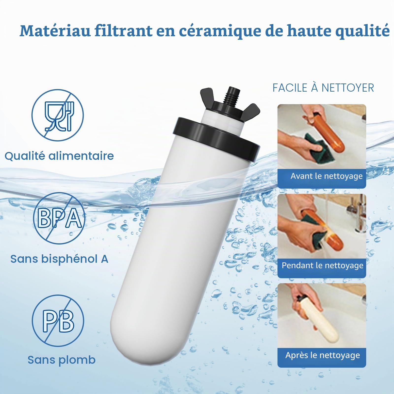 Lot de 2 Cartouches de Rechange en Céramique pour Système de Filtration d'Eau par Gravité
