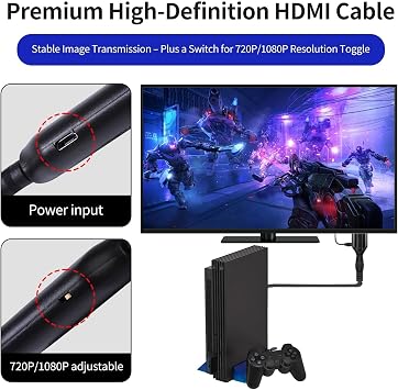 PS2 to HDMI Converter Adapter Cable with Output 720P/1080P HD Video Audio | PS2 to HDMI Adapter Cable,PS2 to HDMI Converter Cables Compatible with Game Consoles HDTV Projector Monitor