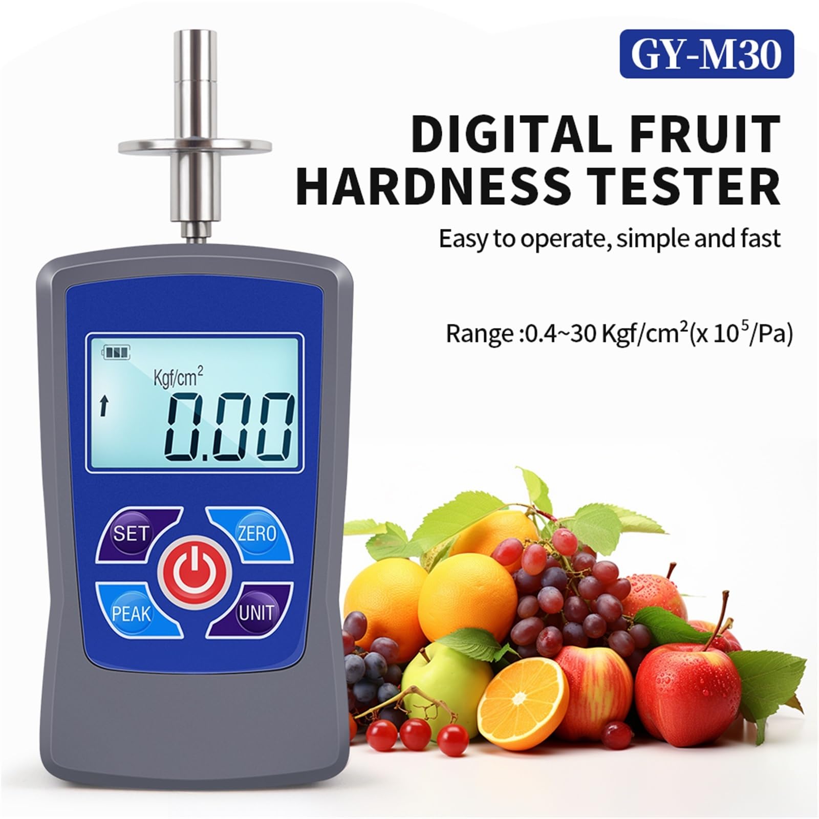 Humidimètre, Testeur numérique de dureté des fruits GY-M30/M15, pénétromètre, duromètre 0.2 à 15/0.4 30 Kgf/cm², scléromètre(GY-M30 0.4-30)