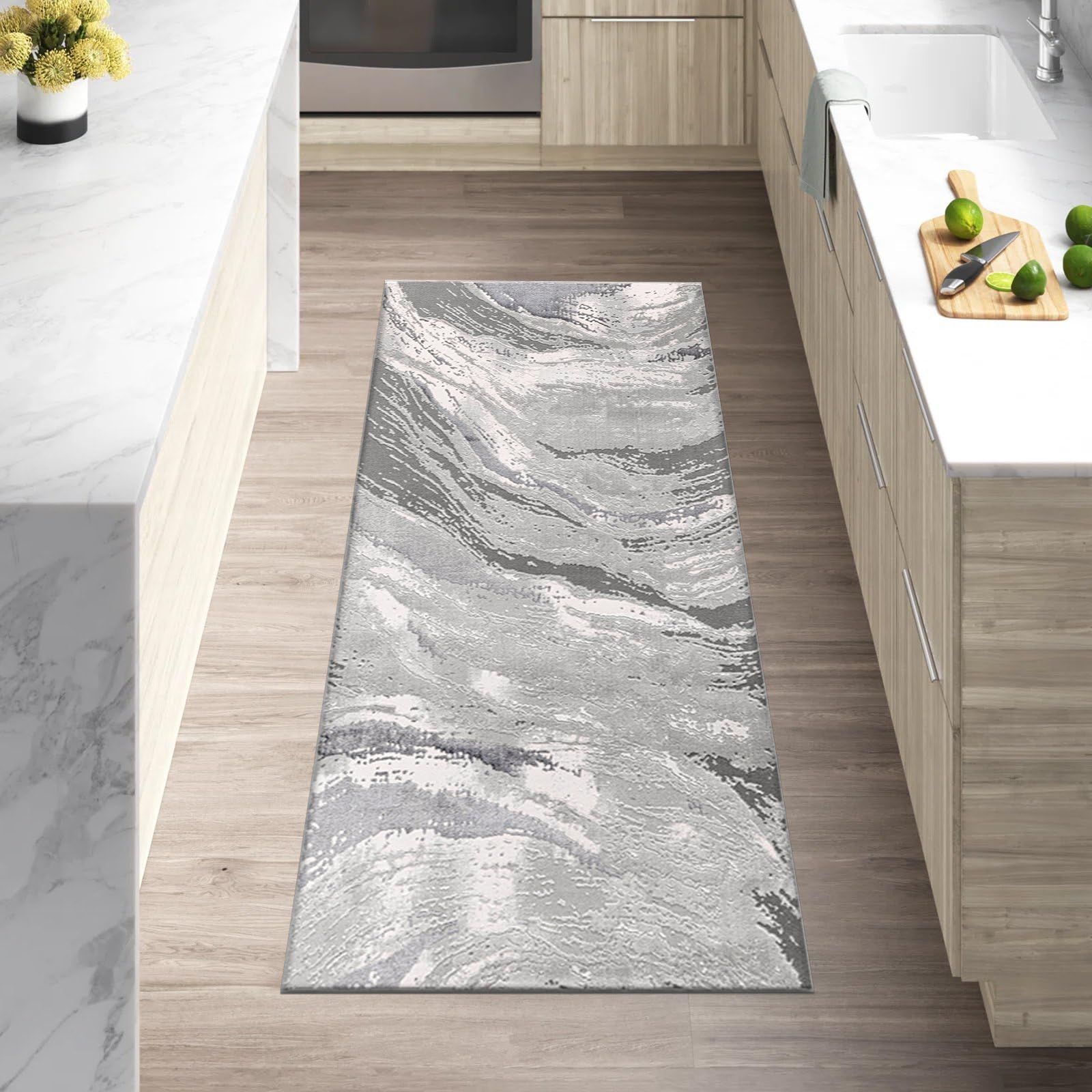 renoazul® Soft Pile Door Runner Mat Indoor With Jute Back - Jeze Grey Rug - 60 x 220 cm - Washable Kitchen Runners, Hallway, Corridor and Bedside Rug — image 1