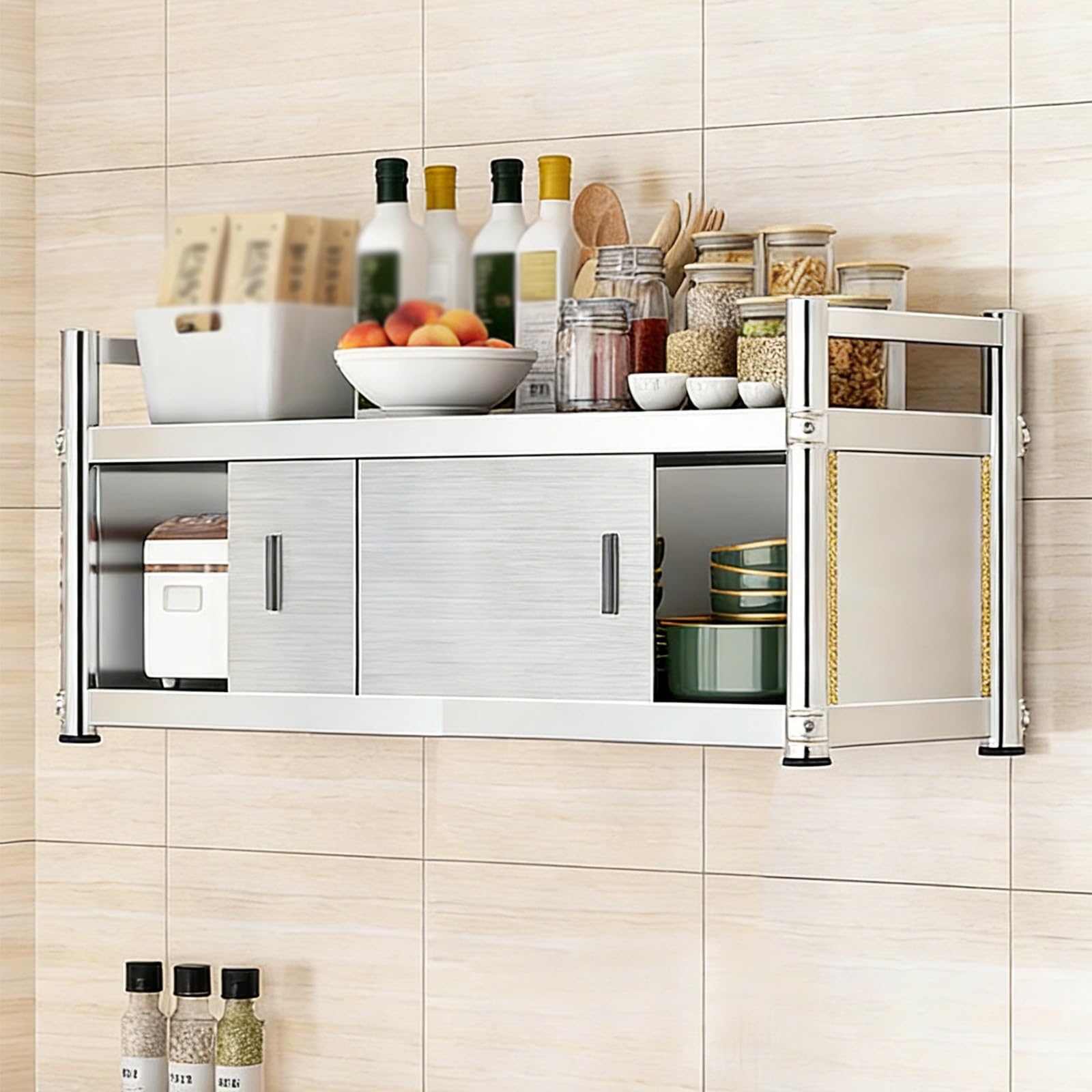 SeModern Küchenschrank aus Edelstahl mit Schiebetüren, 3 Etagen, 120 x 35 x 50 cm