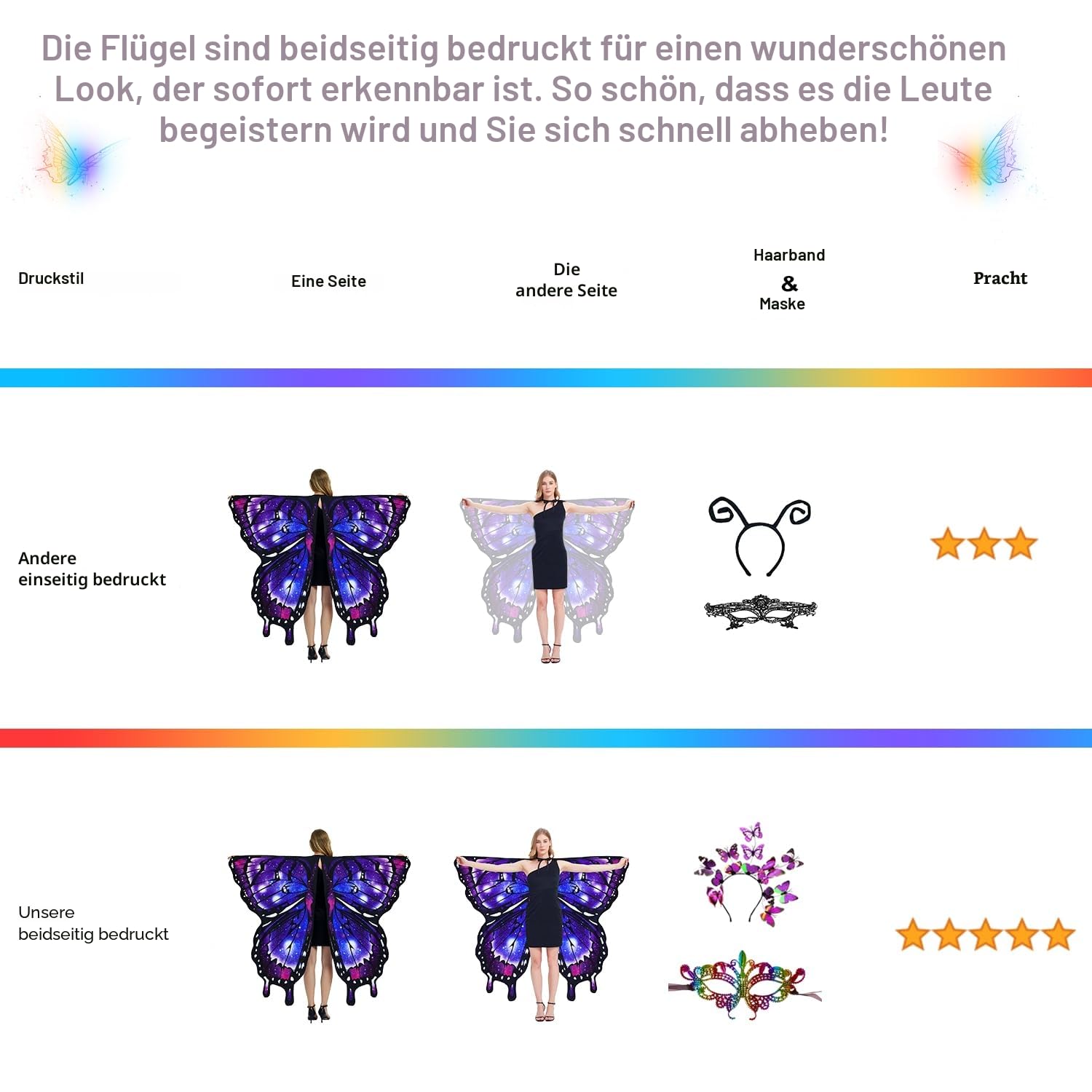 Erwachsene Schmetterlingsflügel, Doppelseitige Erwachsene Feenflügel, Halloween Kostüme für Frauen Bunter Schmetterlingsumhang