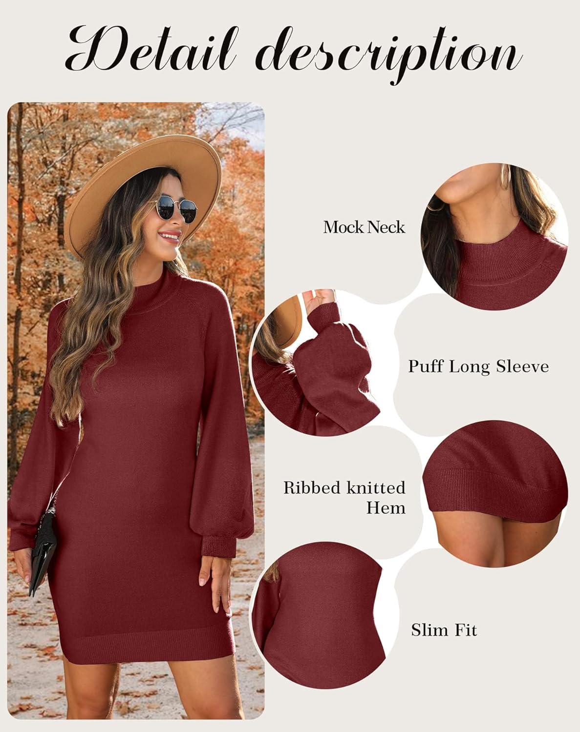 GRECERELLE 2026 Women's Mock Neck Ribbed Long Sleeve Bodycon Pullover Cute Mini Sweater Dress (XS-2XL) - Image 6