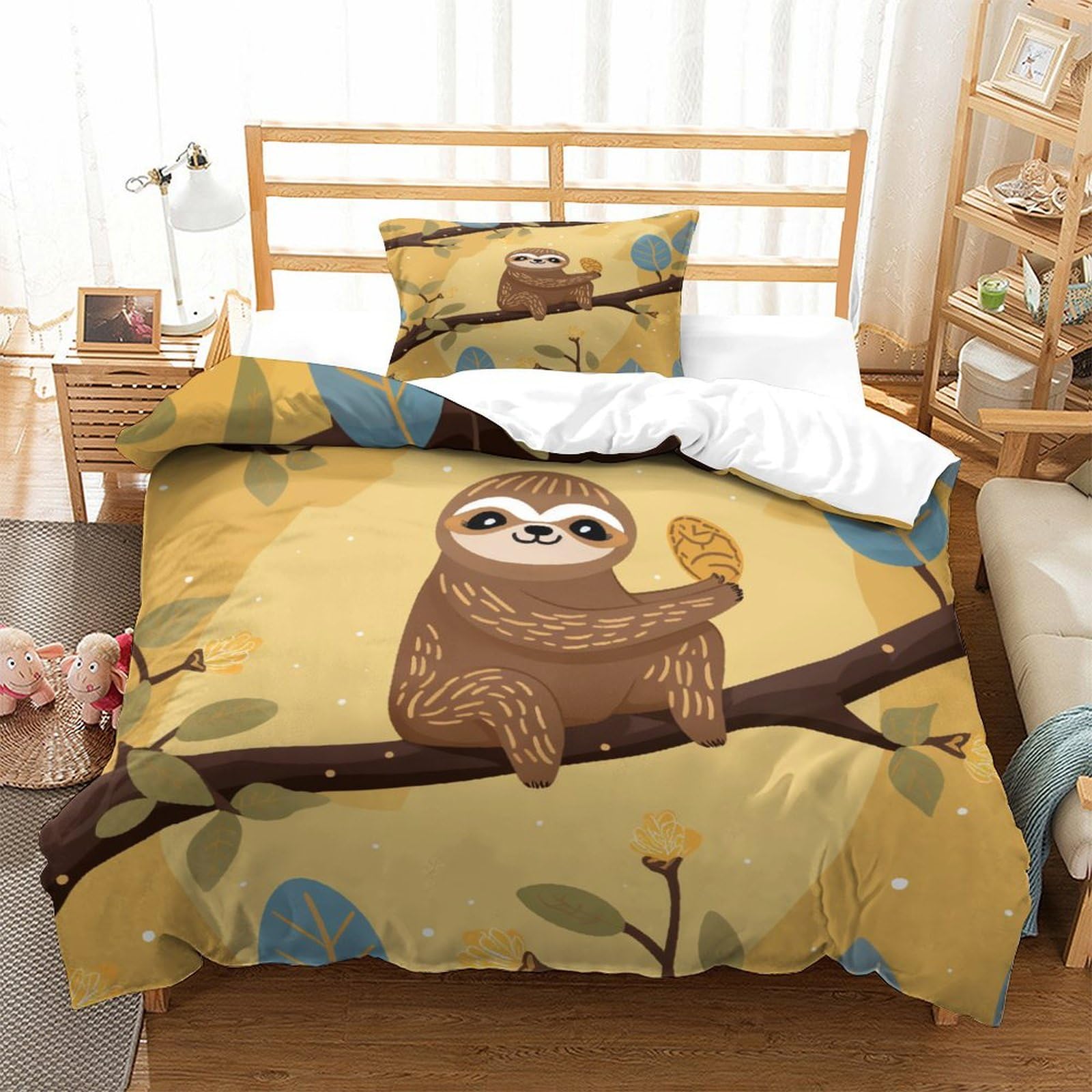 P1S9U7W5Y 3D Printed Cute Sloth Duvet Cover Set 3pcs Microfiber Sloth Bedding Set Single