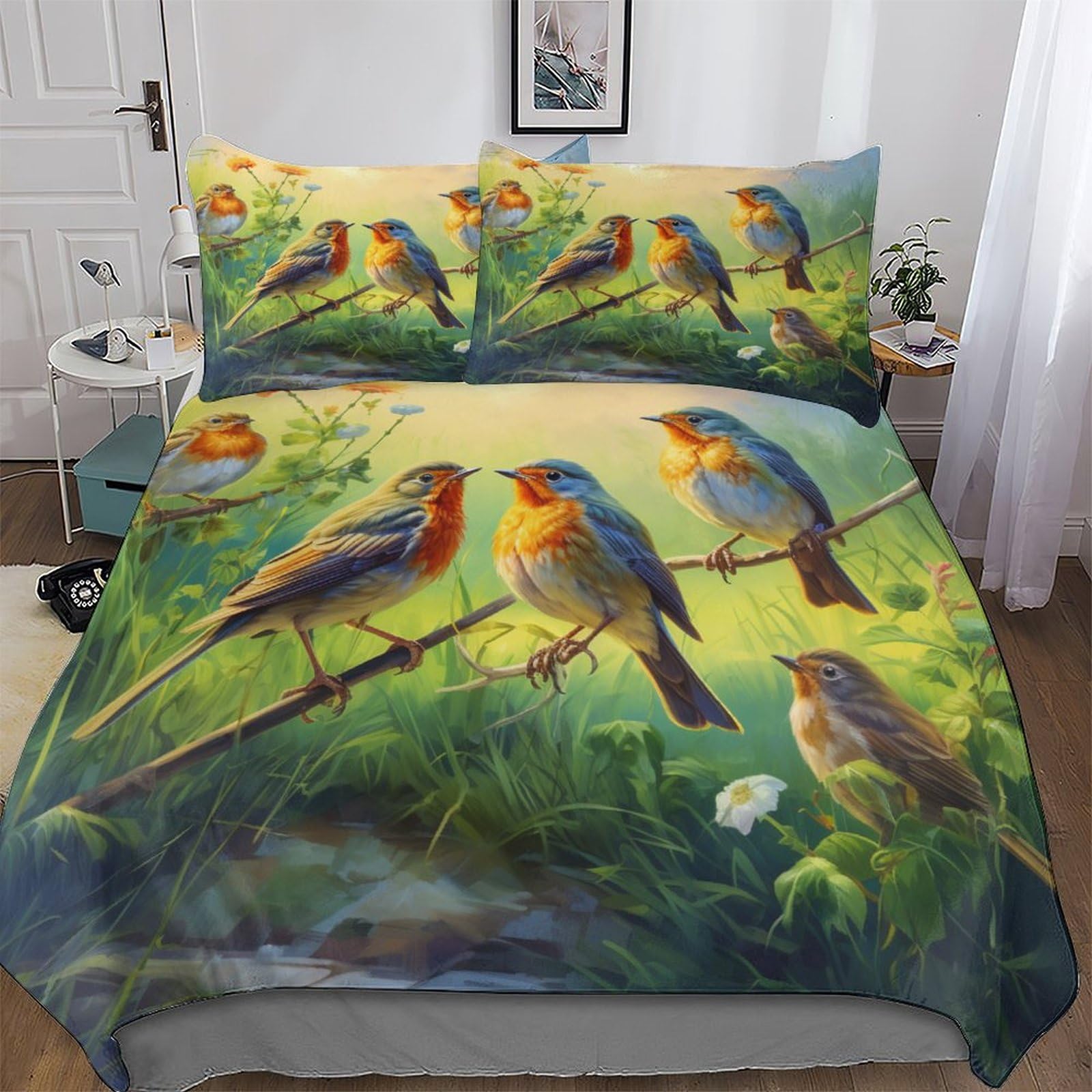 Dcccy Sparrow Bird Duvet Cover Set Microfibre Soft Quilt Covers Easy Care Cover Bedding Sets With Pillowcase For Teen Adult Kids Double (200X200cm)