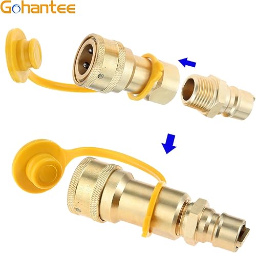 Miniatura 6 de Kit de conexión rápida de gas de 1/2", conector de desconexión con enchufe macho de inserción, latón macizo Adaptador de conexión rápida de gas