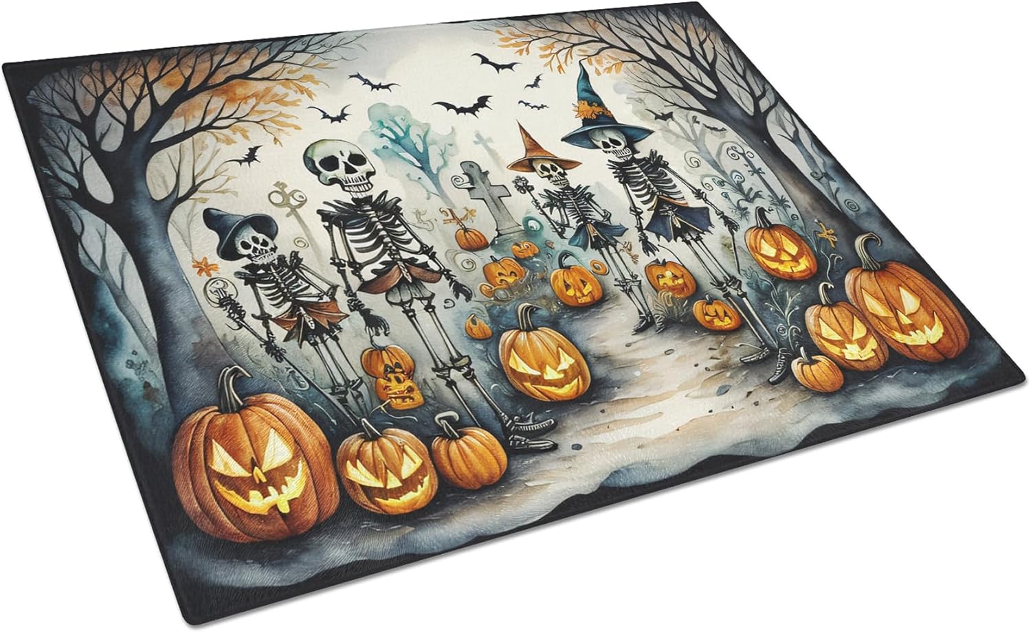 Caroline's Treasures DAC2225LCB Calacas Skeletons Spooky Halloween Glass Cutting Board Large Decorative Tempered Glass Kitchen Cutting and Serving Board Large Size Chopping Board