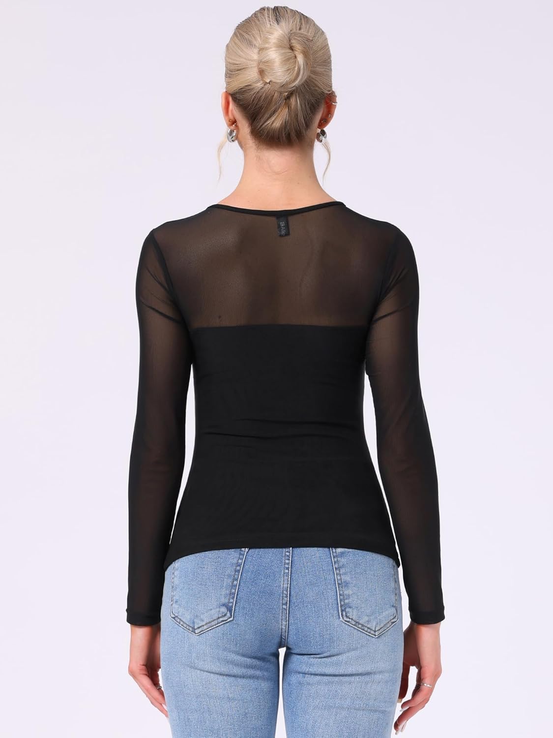 Allegra K Sexy Tops for Women Mesh Long Sleeve Party Club See Through Tee Sheer Top - Image 3
