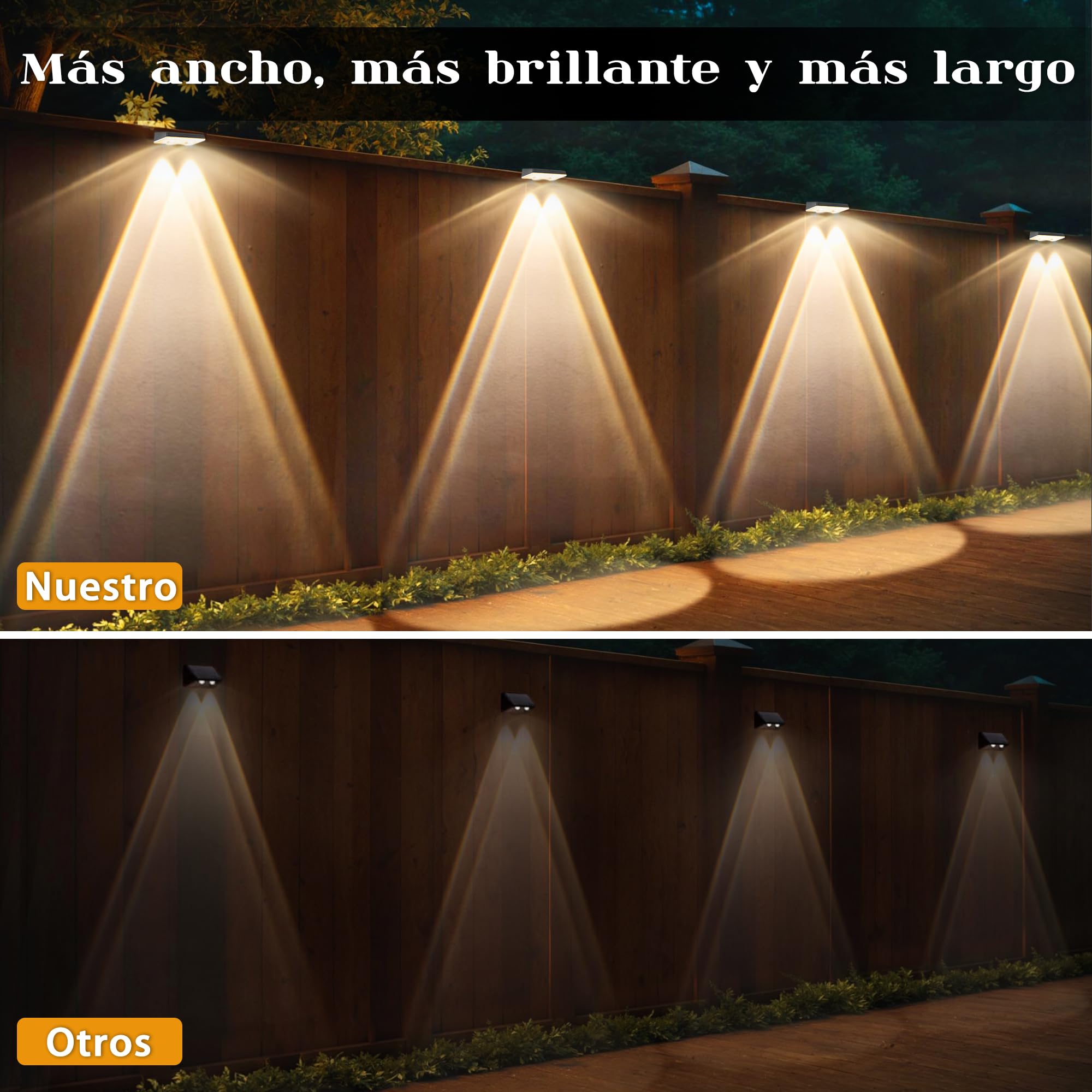 Apliques solares exterior impermeable IP67, 8 unidades de luz solar, color blanco con 3 modos, lámpara solar exterior potente para patio, jardín y valla