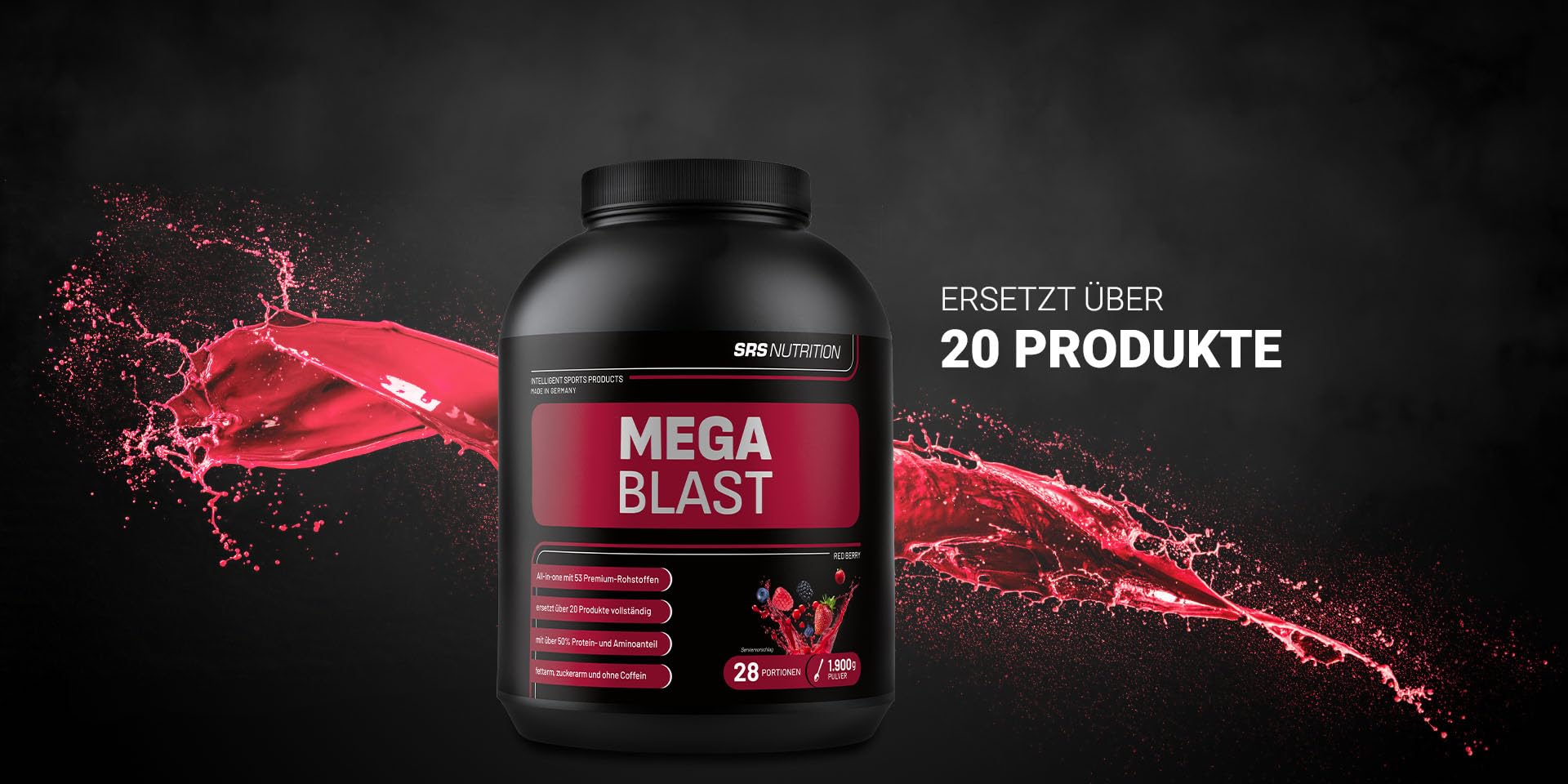 SRS Muscle - Mega Blast XL, 1.900 g, Red Berry | Complete All-in-one Master Stack | ersetzt über 20 Einzelprodukte | deutsche Premiumqualität