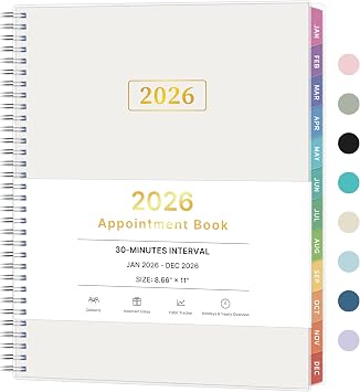 2026 Appointment Book, 30 Minutes-Hourly, Weekly & Monthly Calendar Planner 2026, Jan 2026 - Dec 2026, 8.5 x 11, 2026 Daily Planner with Tabs &Pocket, Flexible Cover, Great for Office, Home, School