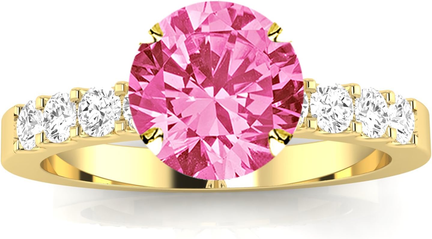 Houston Diamond District 1 to 2 Carat Classic Prong Set NATURAL Diamond Engagement Ring with a NATURAL Pink Sapphire Heirloom Quality Center