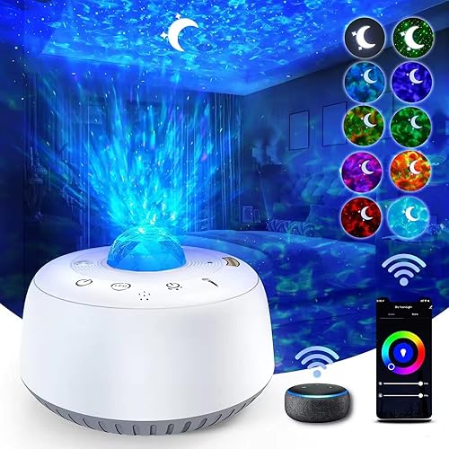 SOMKTN Proyector de estrellas, proyector inteligente de galaxia, luz nocturna funciona con Alexa, Google Assistant, 3 en 1 LED Nebulosa NubeLuna