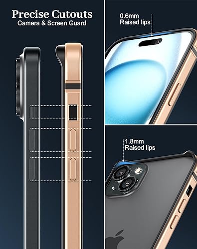 Miniatura 2 de Funda delgada de metal para iPhone 15, interior de TPU suave + parachoques chapado en metal compatible con carga inalámbrica a prueba de golpes con