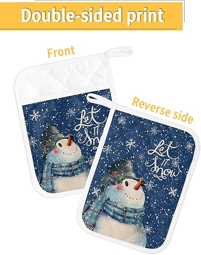 Miniatura 9 de Juego de 2 soportes para ollas de Navidad para cocina, antideslizantes y aislantes de calor, juego de agarraderas de tela de toalla con bolsillo,