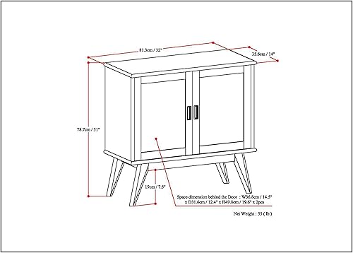 Miniatura 2 de SIMPLIHOME Draper - Armario bajo de madera maciza de 32 pulgadas de ancho, moderno de mediados de siglo, color marrón caoba medio, para sala de