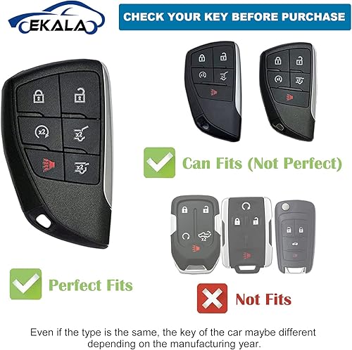 Miniatura 2 de EKALA Funda para llavero Chevy con llavero de cuero, 6 botones, carcasa de TPU suave para llaves de automóvil, compatible con Chevy Suburban Tahoe