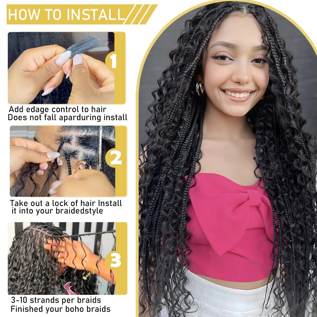 Human Hair Extensions 20 Inch Deep Wave 150g 6 Bundles Boho Braids Amazon.com : Human Braiding Hair for Boho Braids Deep Wave  main image 2