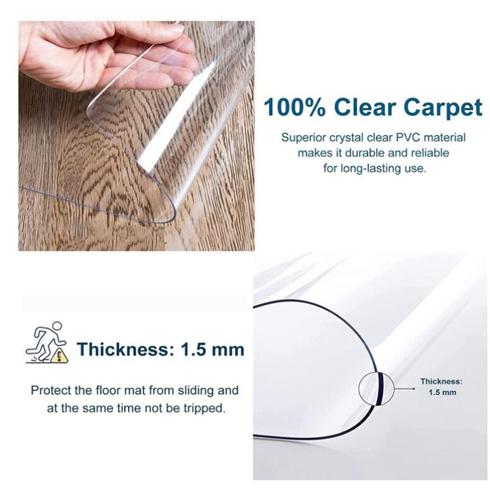 Tapis de chaise de bureau en verre trempé hautement transparent de 1,5 mm d'épaisseur pour protéger les tapis et les planchers en bois dur glisse lisse améliore la décoration de bureau