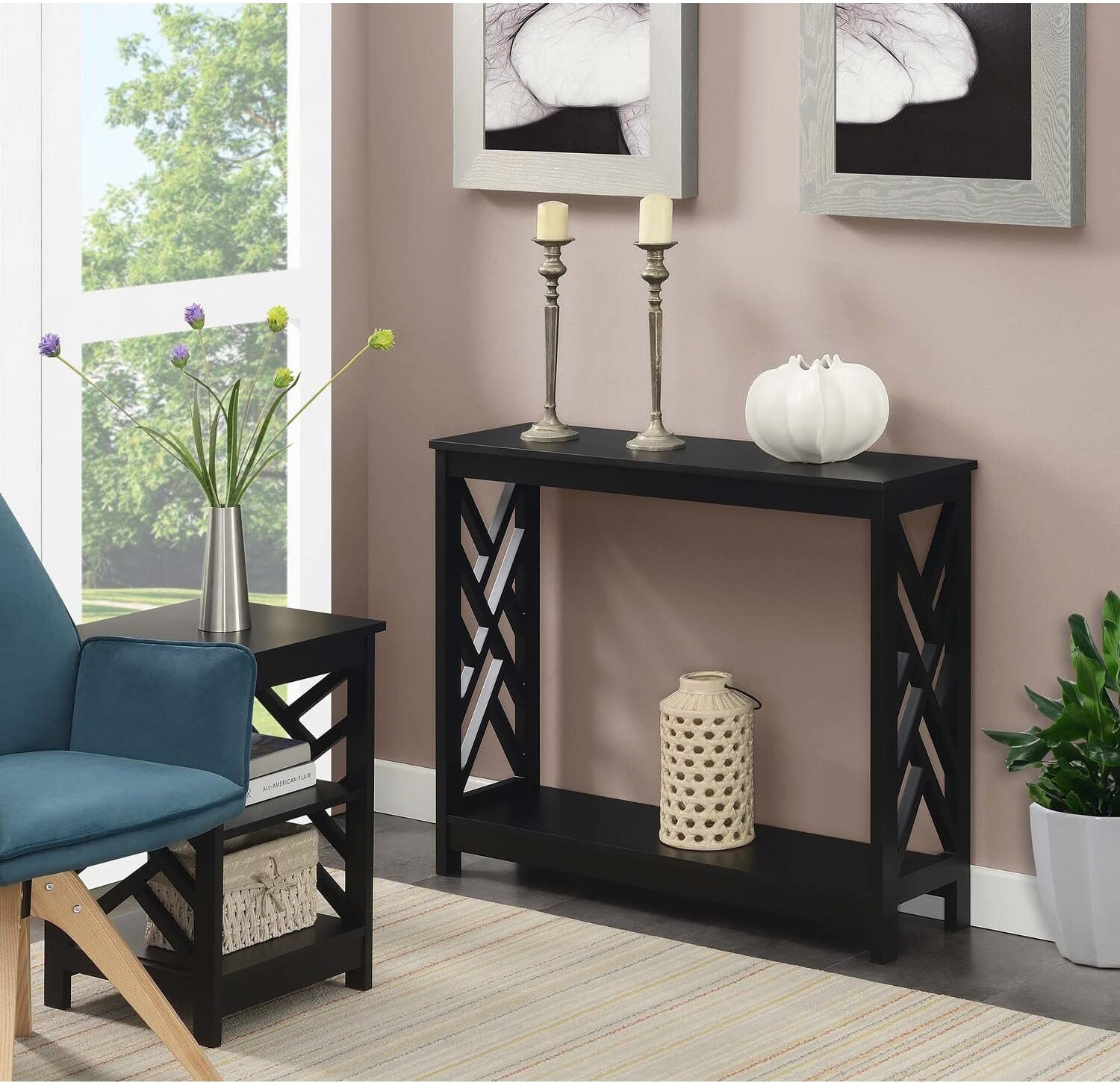 Convenience Concepts Titan Console Table with Shelf, White