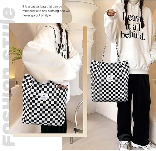 Vista 159 de Tote - Bolsa de hombro reutilizable de pana de gran capacidad con bolsillos interiores para mujeres y niñas Rayas