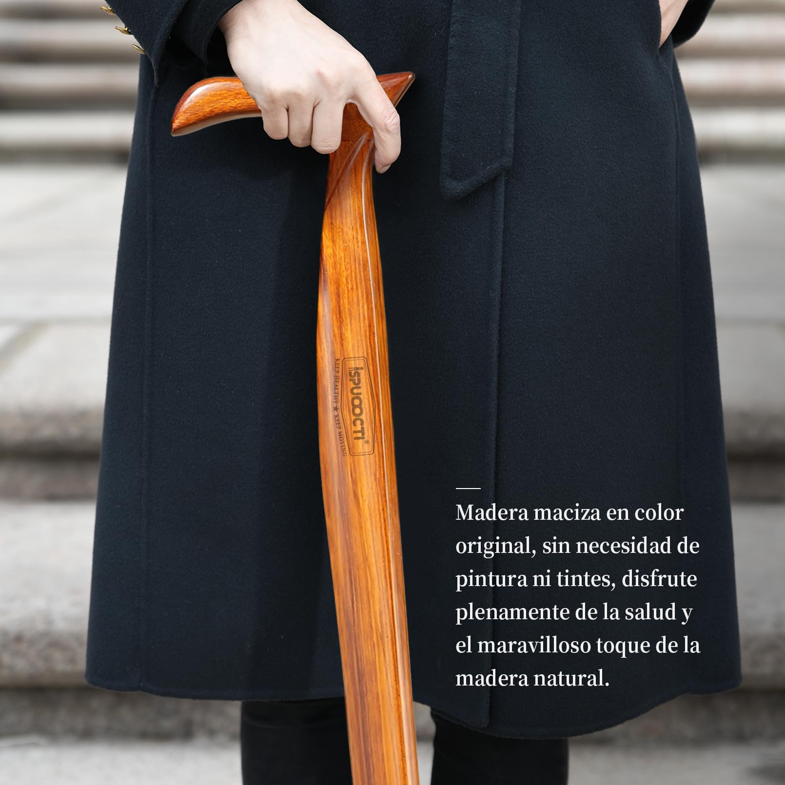 Laska drewniana dla mężczyzn i kobiet – naturalne lite drewno, 3 gumowe nóżki, wytrzymałe, z torbą podróżną – ergonomiczne kijki dla seniorów, uniseks
