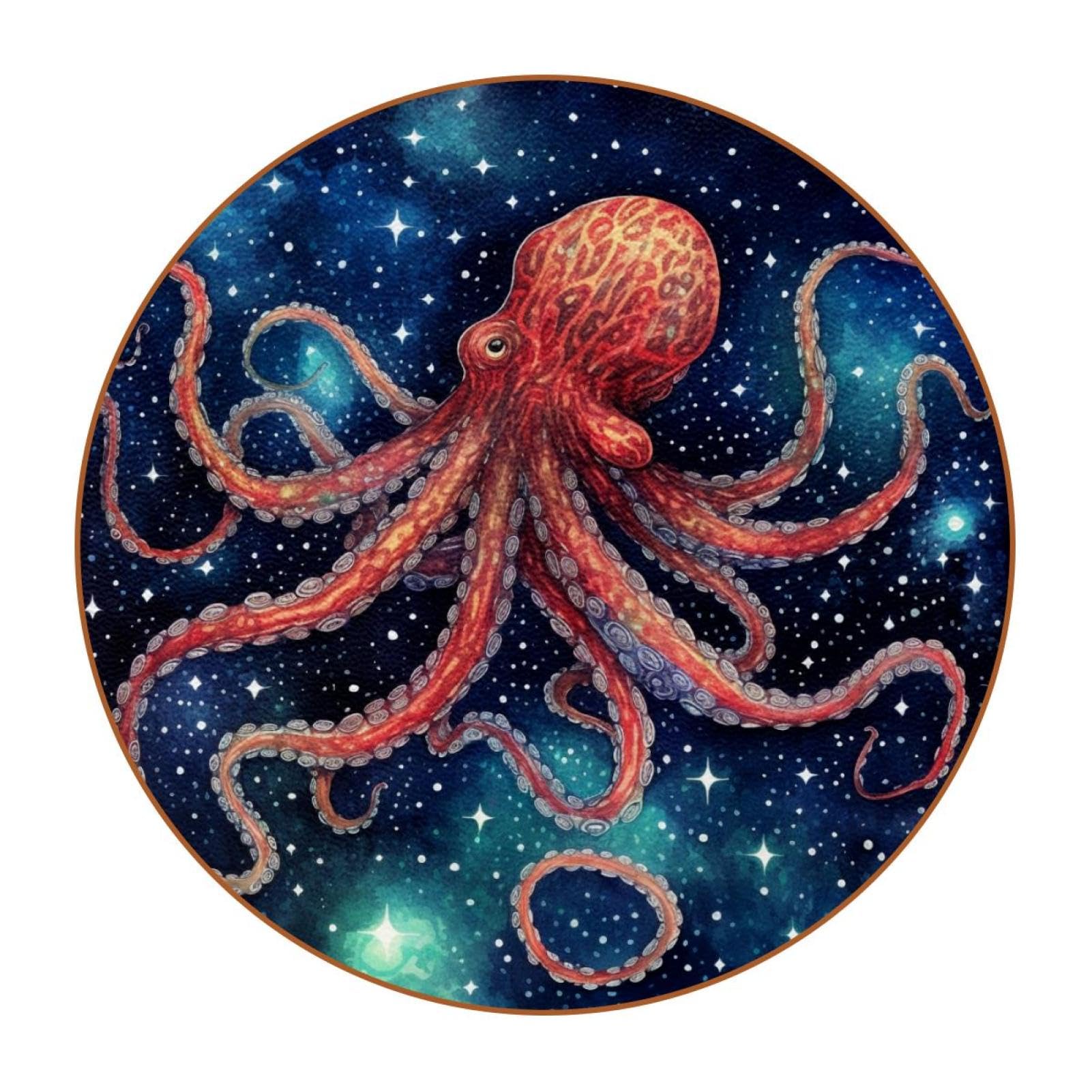 Cartoon-Galaxie-Oktopus-Untersetzer für Getränke, 6 Stück, Tisch-Schutzmatte für Weingläser, Tassen und Tassen, wiederverwendbar im Büro, Küche, Bar, 10,9 cm