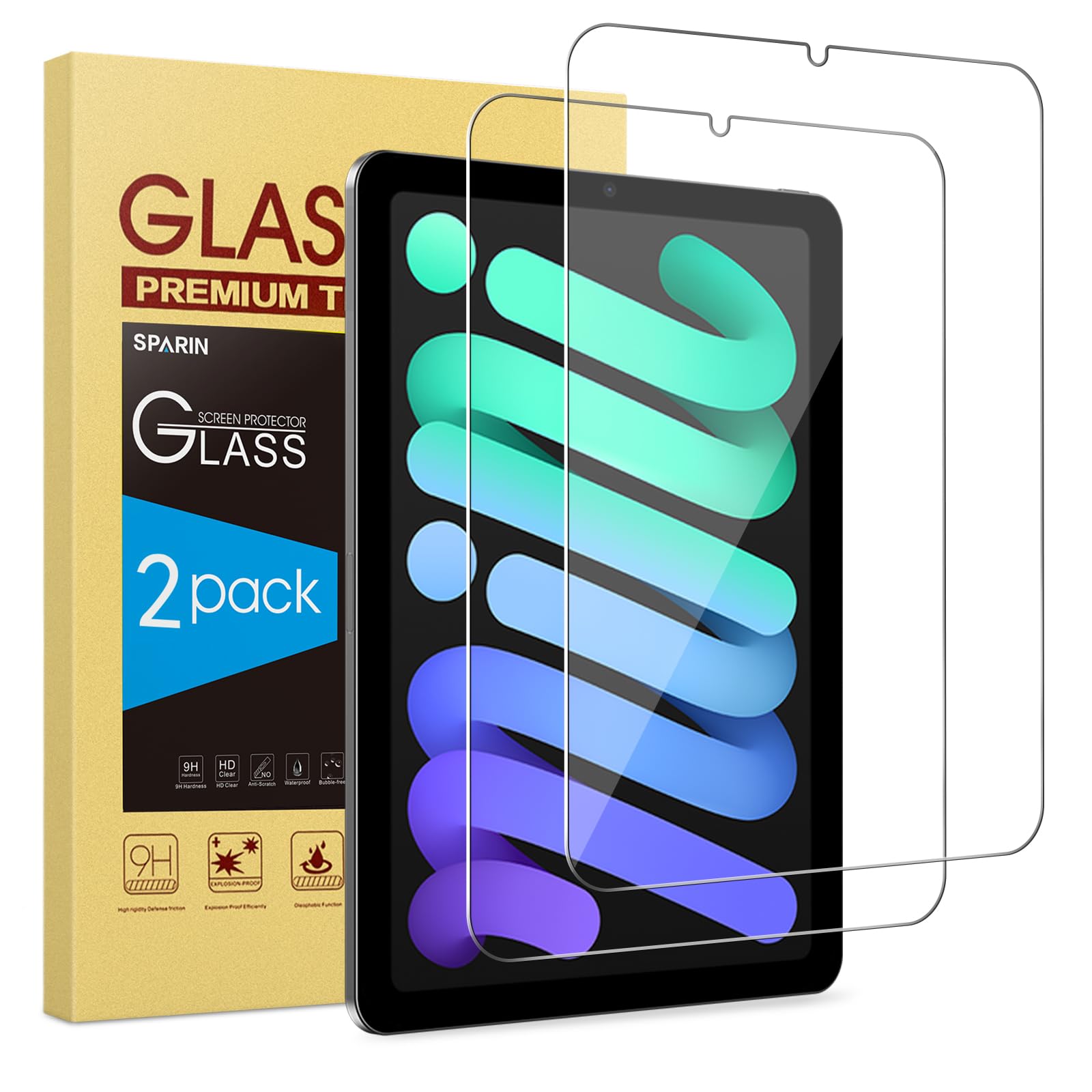 SPARIN 2 Pack Screen Protector Compatible with iPad mini 6 5G 2021, 8.3 inch Tempered Glass Screen protector for iPad mini 6th Generation