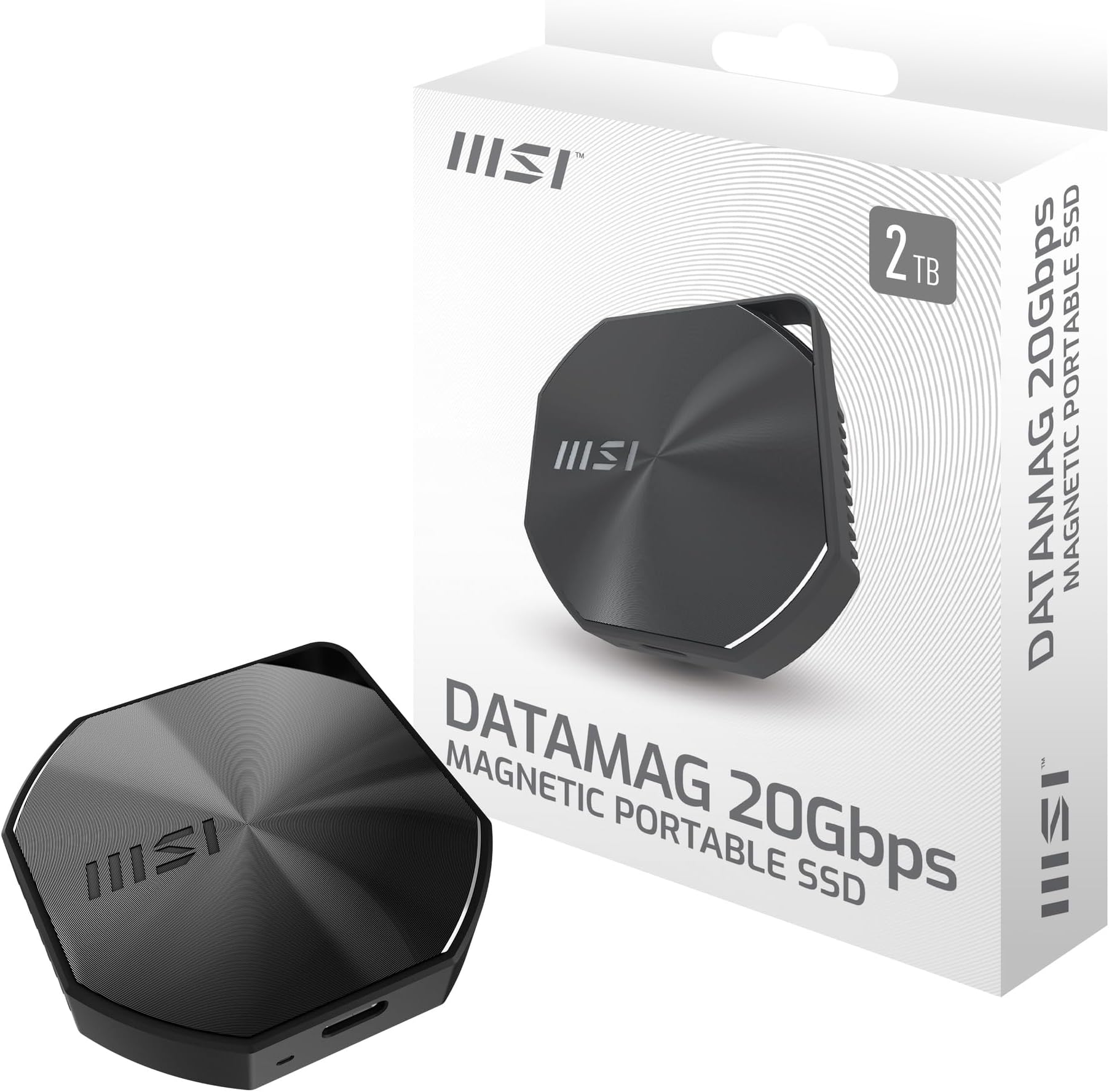 msi DATAMAG 20Gbps 2TB Portable SSD, 2TB External Solid State Drive, Speeds Up to 1600MB/s, USB-C, Reliable Storage for Gaming, Students, Professionals, Black