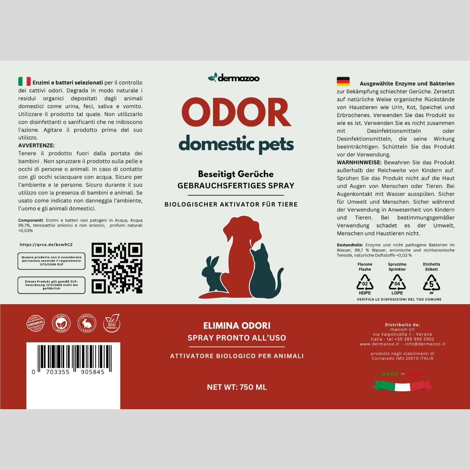 Dermazoo Enzymreiniger Katzenurin & Hundeurin, 750ml Geruchsneutralisierer & Geruchsentferner Spray für Sofa, Matratzenreiniger, Teppich & Textilien, Haustier Welpen Hygiene