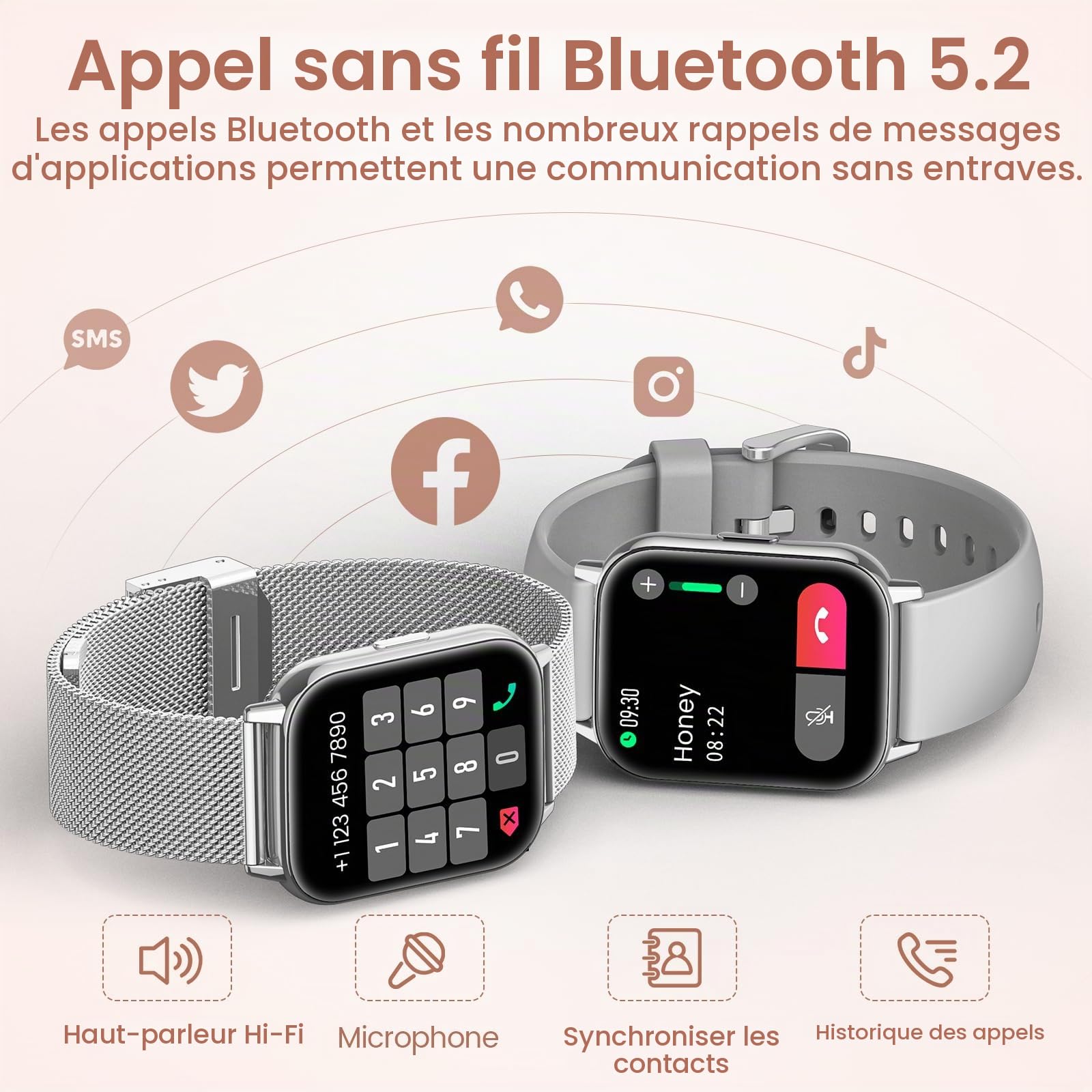 【Coffret Cadeau】Montre Connectée Femme, 1.83'' HD Smartwatch avec Appels Fonction Féminine/Fréquence Cardiaque/Sommeil/SpO2 IP68, 113+ Modes Sportifs Montre Connectée Podomètre iOS Android Argent