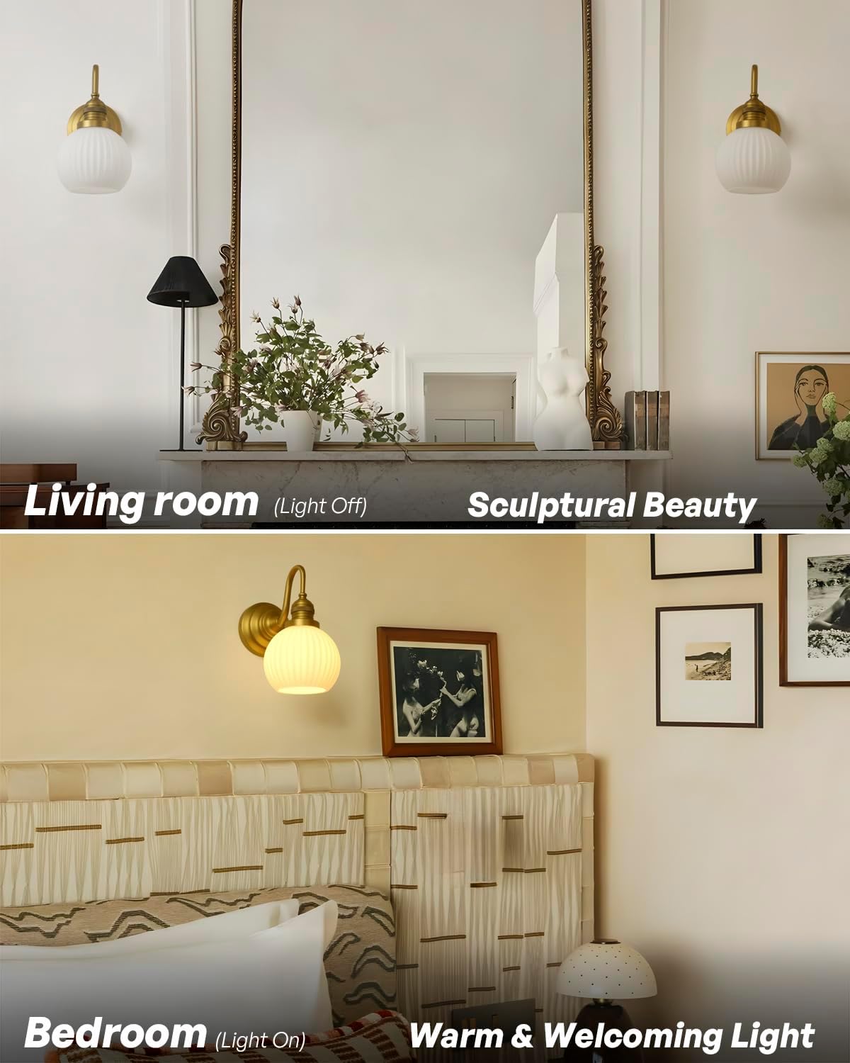 Vintage Wall Sconce Light Antique Brass Gold Bathroom Vanity Light with Milk Glass Shade Indoor Hardwire Wall Mounted Lamp for Bathroom Mirror Living Room Bedroom Kitchen Boho