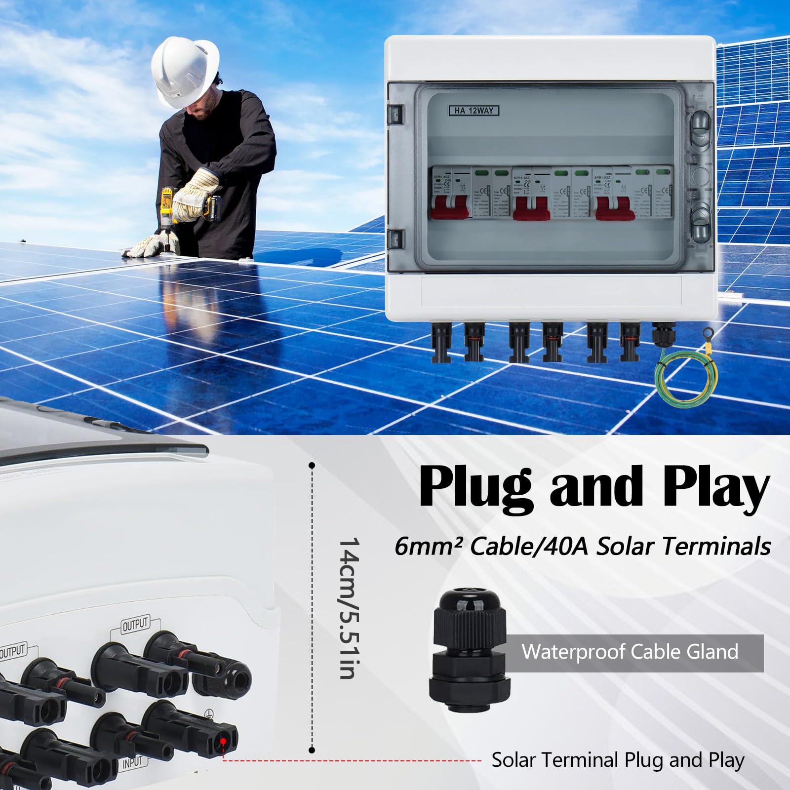 Protección Contra Sobretensiones Fotovoltaica, 3 Entradas Y 3 Salidas Disyuntor DC Disyuntor Protección Contra Rayos 3 Cuerdas 1000V Cc 25A 20-40KA Caja Conexión Generador Caja ConexióN Solar IP65