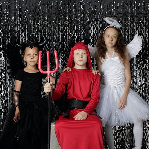 Vista 57 de Cortina cuadrada de oropel para fiesta, 5 cortinas de flecos de papel de aluminio con purpurina, decoración de fiesta, fondo negro para cabina