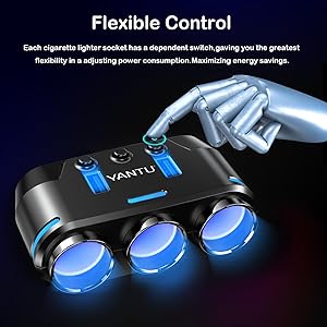 Car Cigarette Lighter Splitter, Self-Recovery Fuse & Separate Switch, 3-Socket Cigarette Lighter Splitter with Dual USB Port Fast Car Charger, 12/24v Car Adapter Splitter for Phone GPS Dash Cam