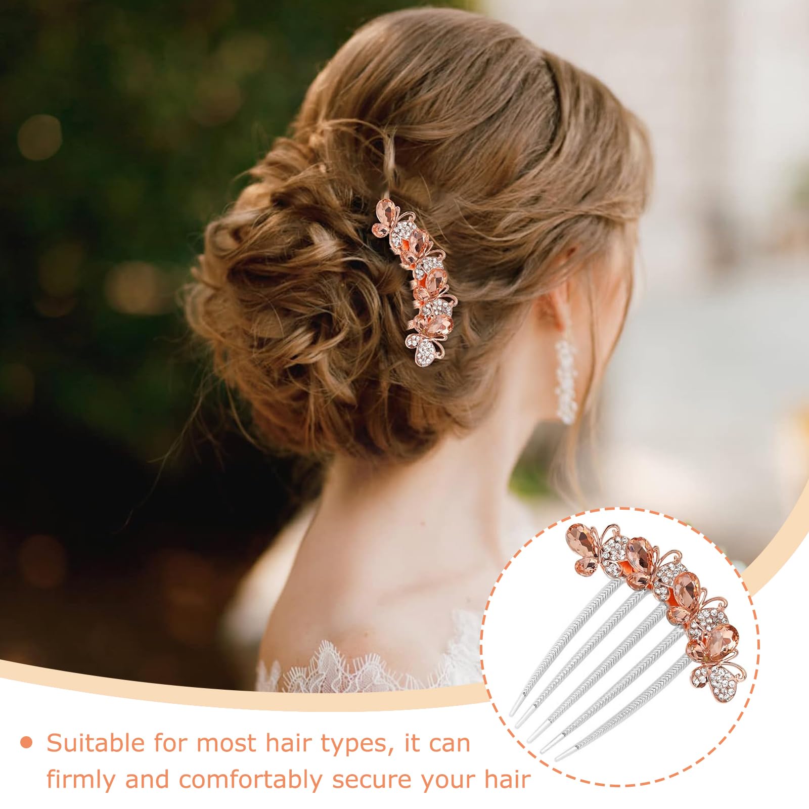 3 Pezzi Strass Pettine Cristallo - Farfalle e Fiori per Capelli da Sposa - Accessorio con Strass per Donne e Ragazze