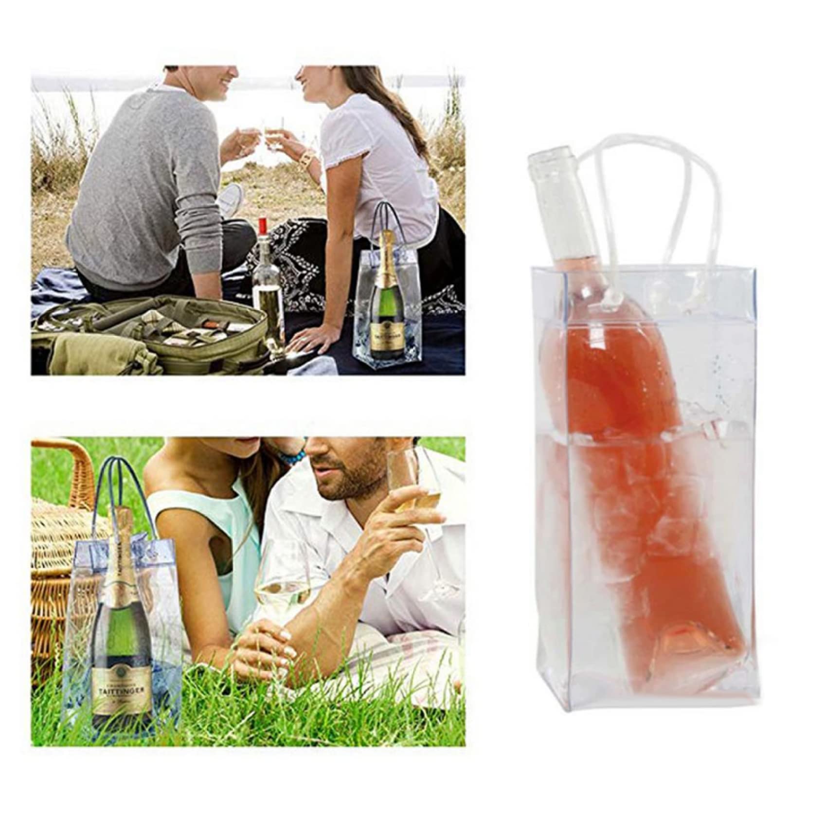 Bolsa De Hielo Para Vino 4 Piezas Bolsa De Enfriador De Vino PVC Cubitera Plegable Bolsa De Hielo Para Botellas Enfriador De Botella Transparente Con Mango Para Cerveza Fría Blanco Bebidas Heladas
