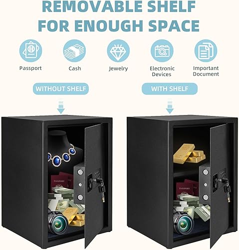 Miniatura 5 de Caja fuerte para el hogar, caja de seguridad de 2.0 pies cúbicos con teclado digital electrónico, estante extraíble, caja de dinero para documentos